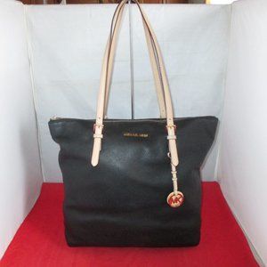 Michael Kors Handbag Jet Set Item Large Leather N/S Top-Zip Tote $258 Black #007